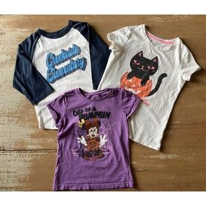3pc Girl Tee T-Shirt Bundle Halloween Cat Pumpkin Disney Minnie Mouse School 7/8